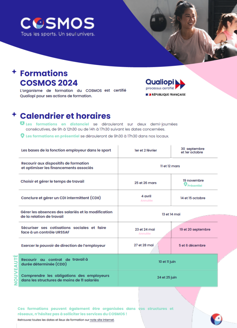 Calendrier formations 2024